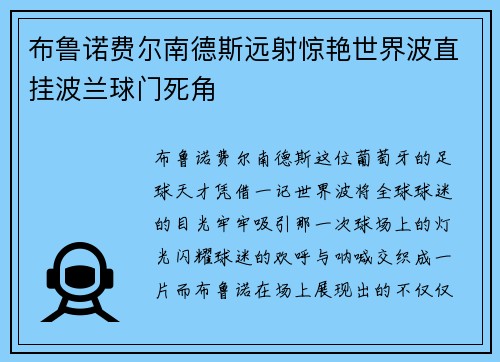 布鲁诺费尔南德斯远射惊艳世界波直挂波兰球门死角 布鲁诺费尔南德斯远射惊艳世界波直挂波兰球门死角